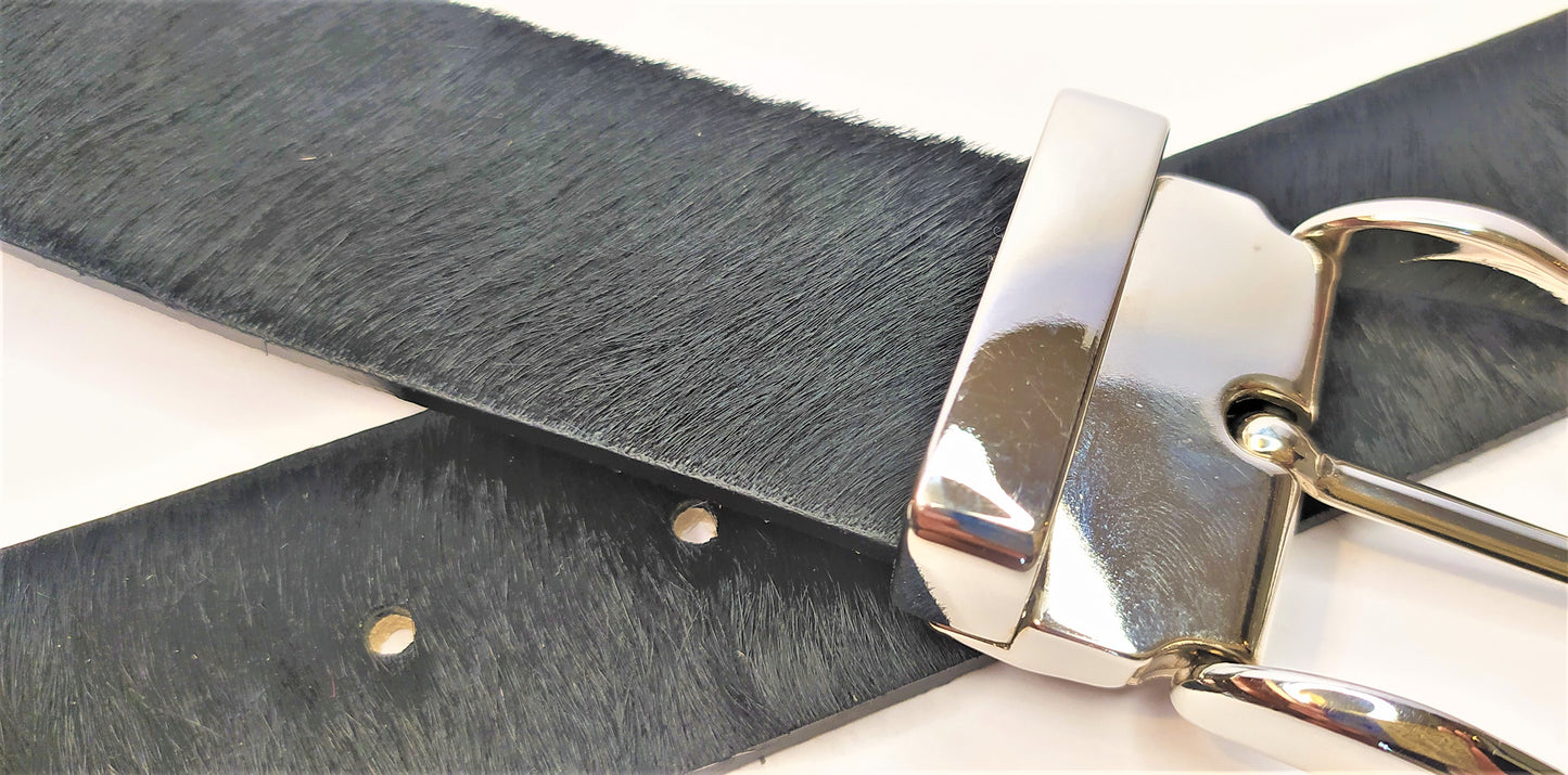 Cintura cavallino disegno nero (total black), accorciabile altezza 4 cm