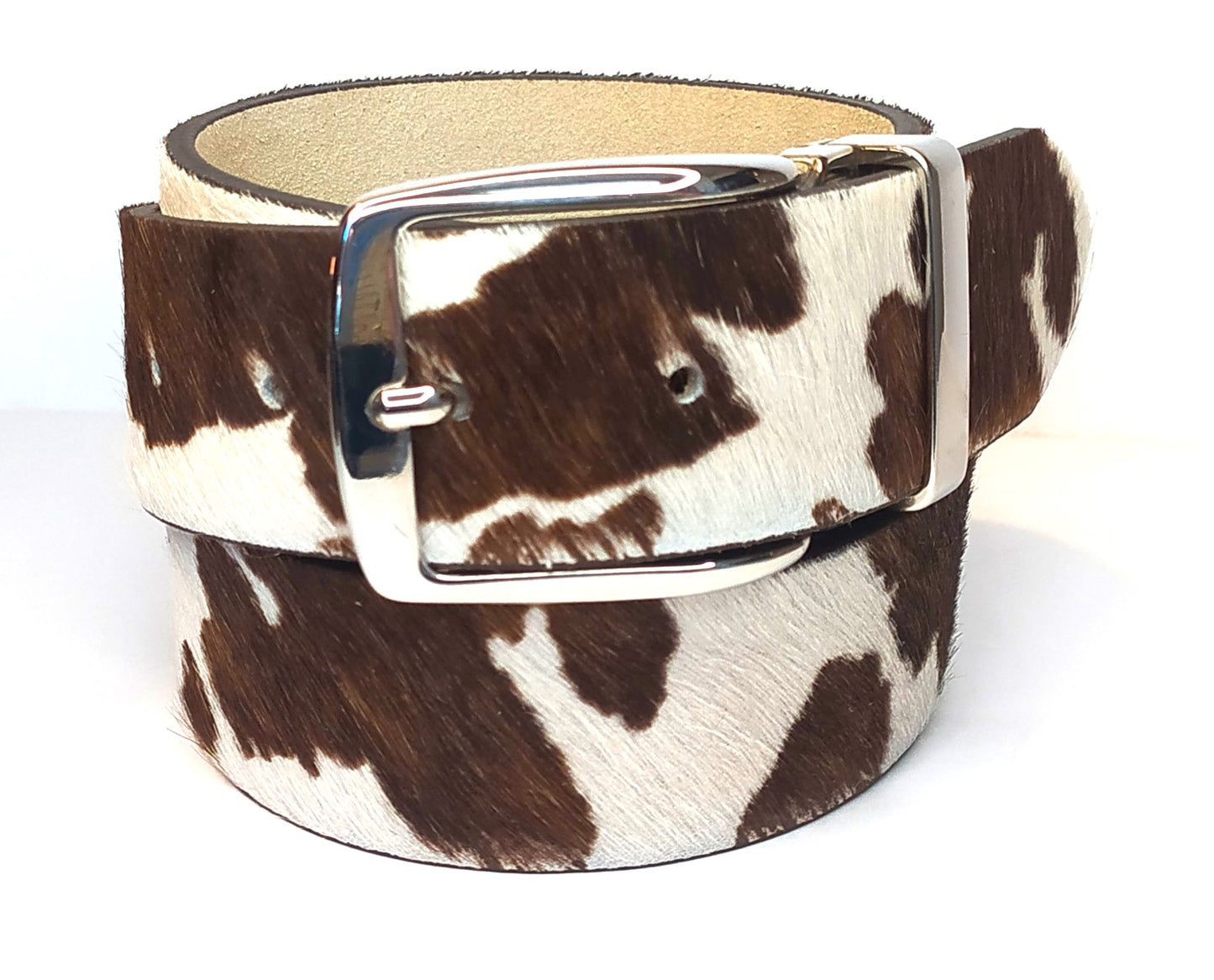 Cintura cavallino disegno mucca cappuccino , accorciabile altezza 4 cm.