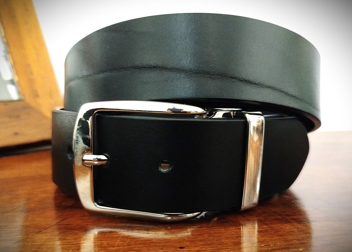 Cintura in vero cuoio naturale NERO altezza 4 cm sp 4 mm
