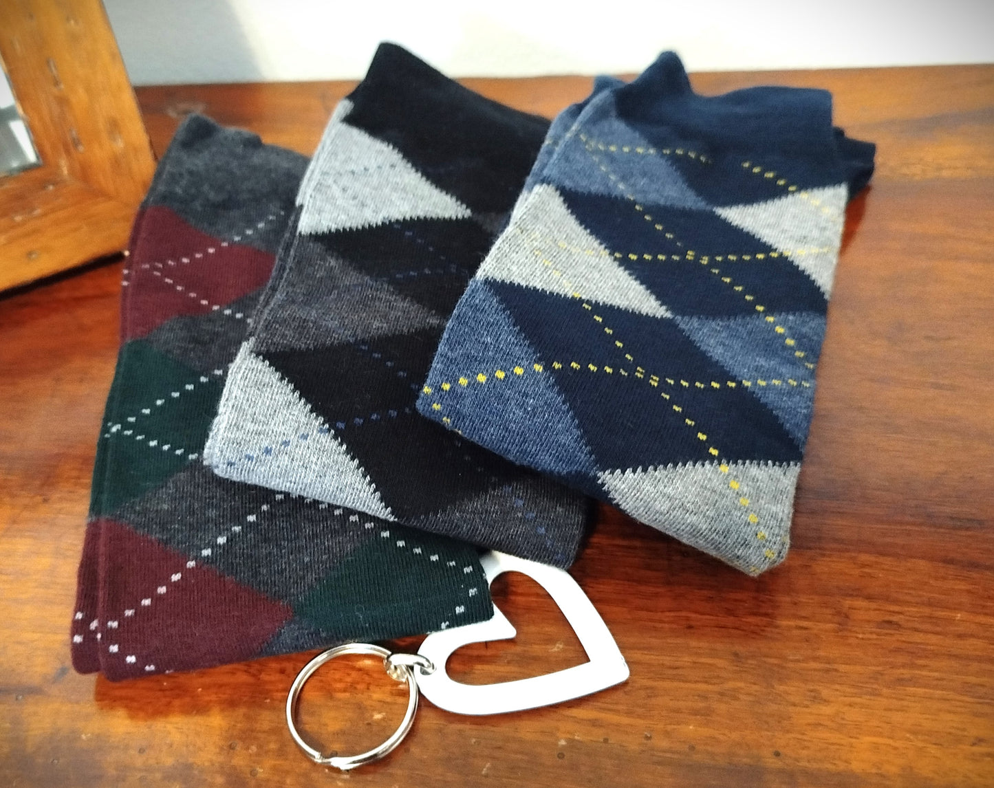 Calze invernali LUNNGHE in caldo cotone con disegno a rombi classico in confezione regalo taglia unica uomo