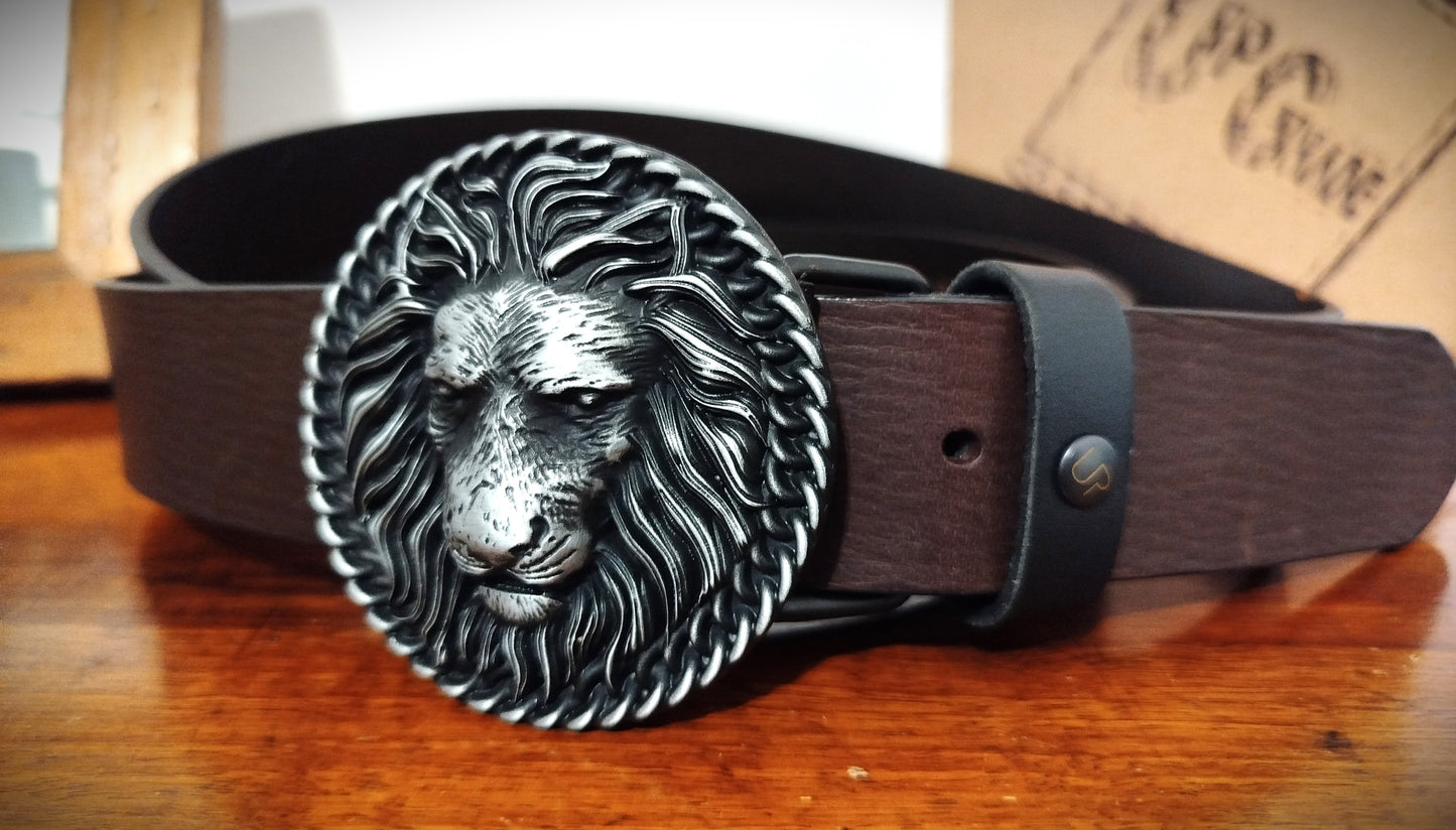 Cinture cuoio fibbia LEONE CLASSICO accorciabile con vite e confezione regalo ECOPACK