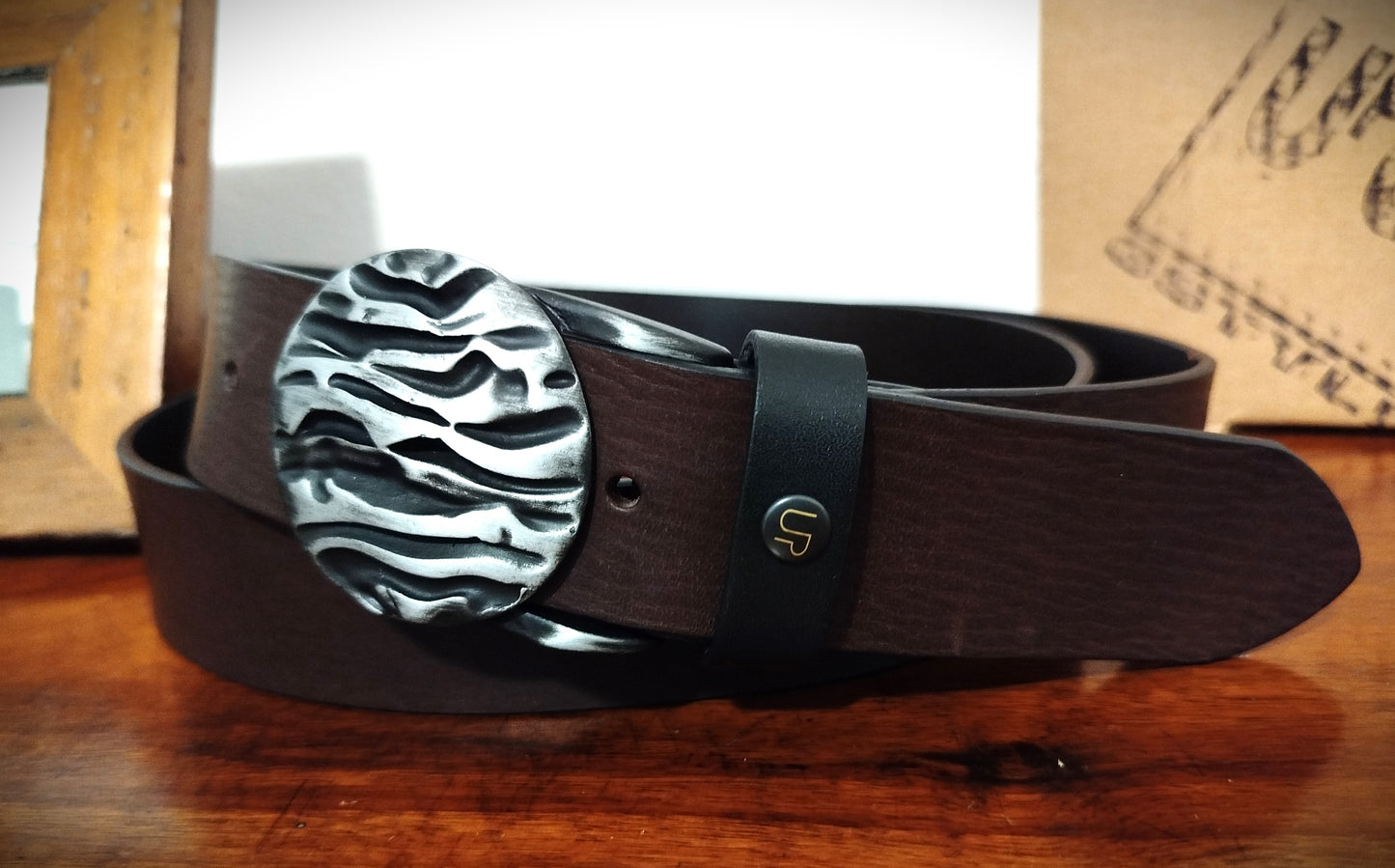 Cinture cuoio fibbia ONDA accorciabile con vite e confezione regalo ECOPACK