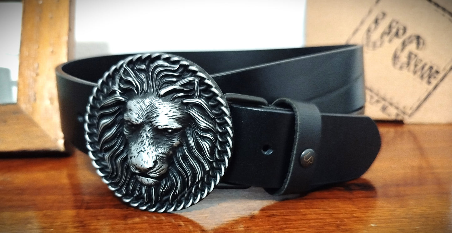 Cinture cuoio fibbia LEONE CLASSICO accorciabile con vite e confezione regalo ECOPACK