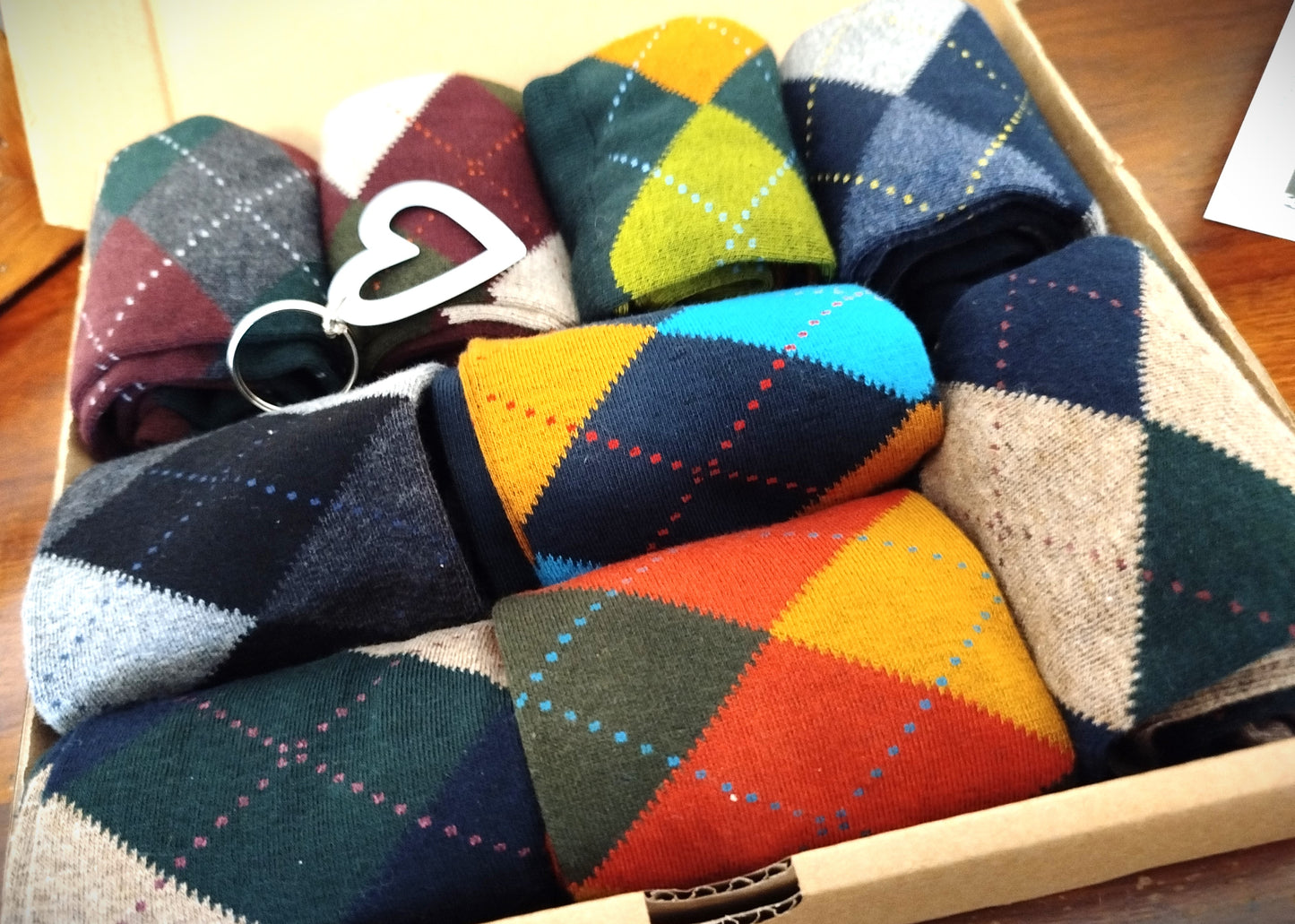 Calze invernali LUNNGHE in caldo cotone con disegno a rombi classico in confezione regalo taglia unica uomo