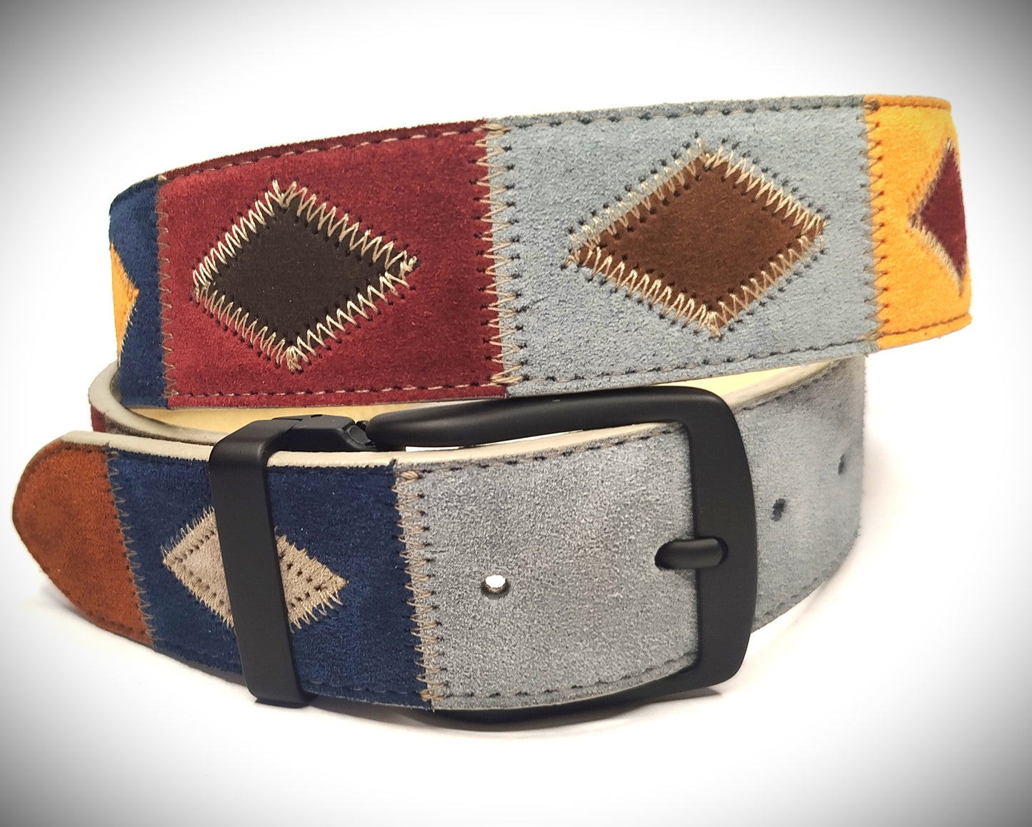 CINTURA PATCHWORK IN VERA PELLE NABUK MODELLO LAMPEDusa 4 cm