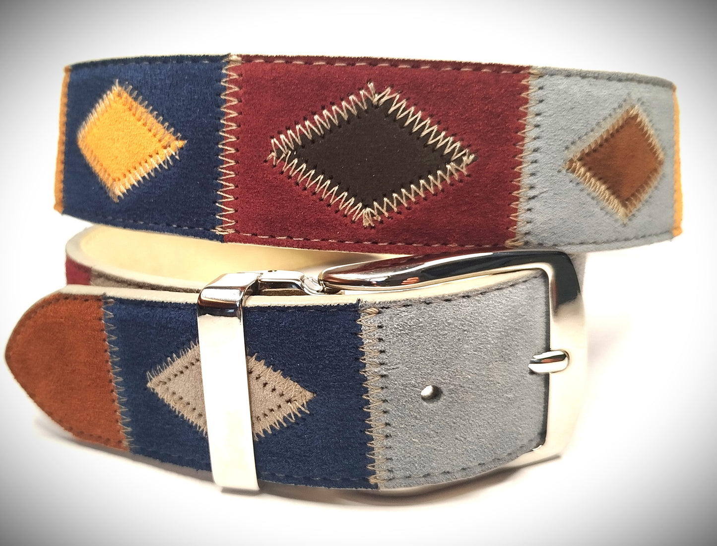 CINTURA PATCHWORK IN VERA PELLE NABUK MODELLO LAMPEDusa 4 cm