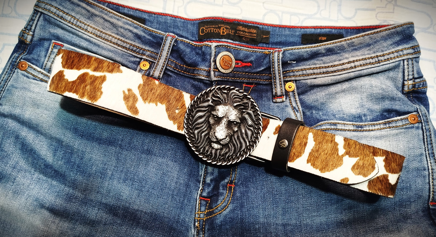 CINTURA CUOIO UNISEX CON FIBBIA 3D TESTA DI LEONE