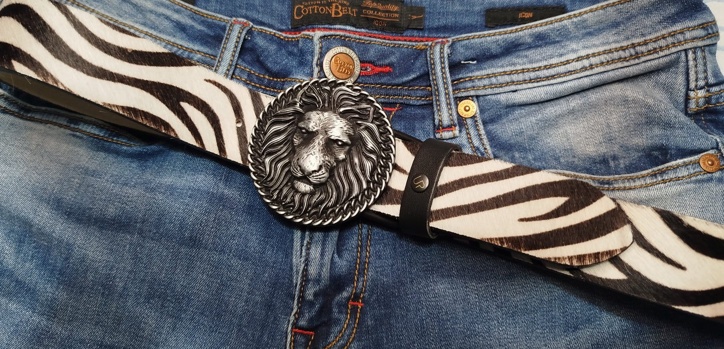 CINTURA CUOIO UNISEX CON FIBBIA 3D TESTA DI LEONE