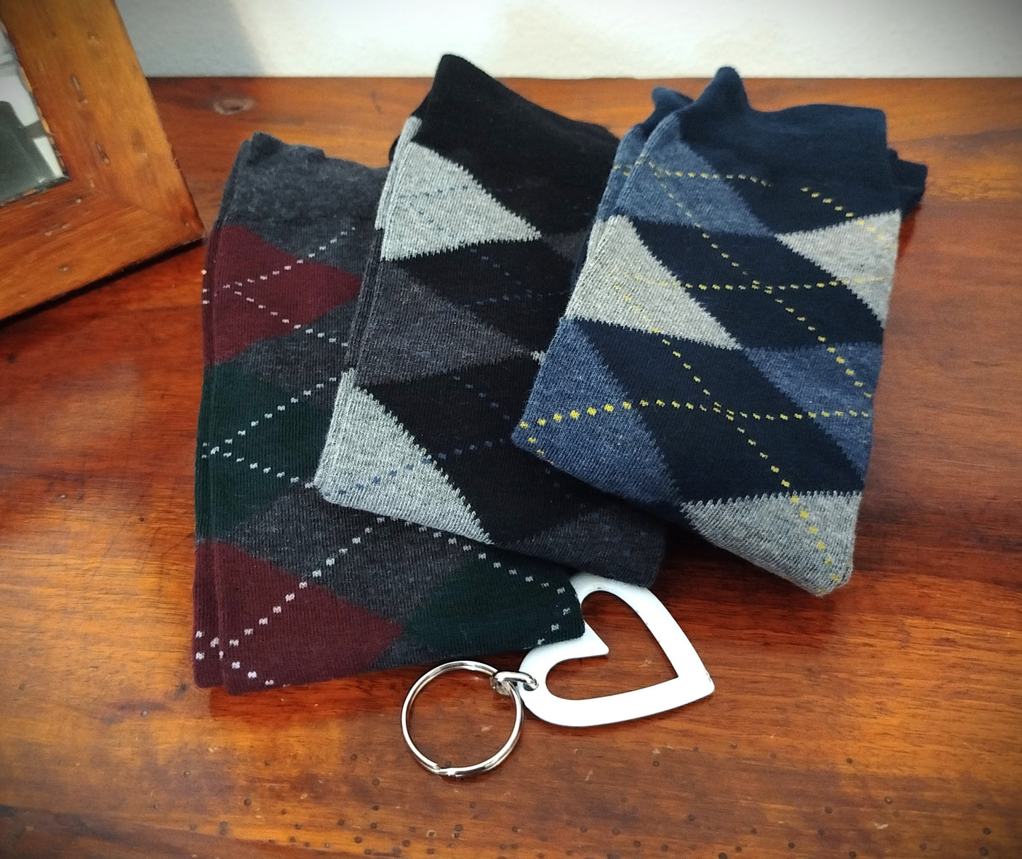 Calze invernali LUNGHE gambaletto in caldo cotone con disegno a ROMBI CLASSIC in confezione regalo taglia unica uomo