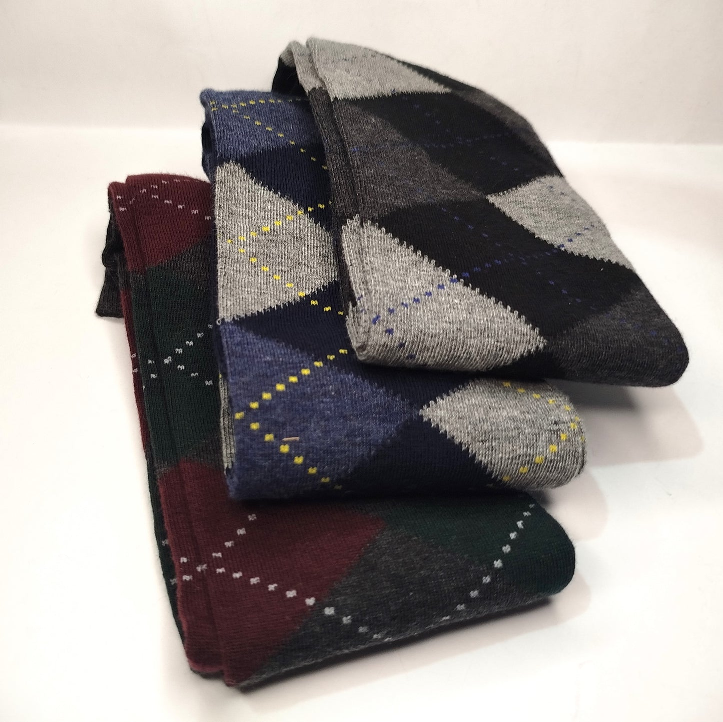 Calze invernali LUNGHE gambaletto in caldo cotone con disegno a ROMBI CLASSIC in confezione regalo taglia unica uomo