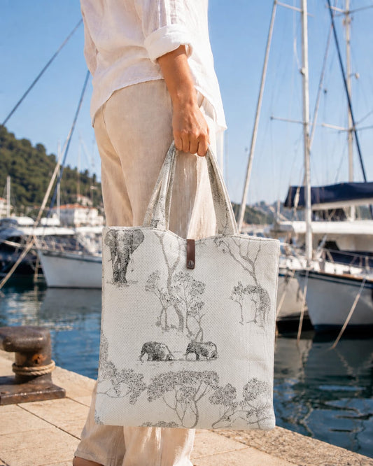 BORSE TOTE BAG SAVANA IN TESSUTO JAQUARD EFFETTO STROPICCIATO