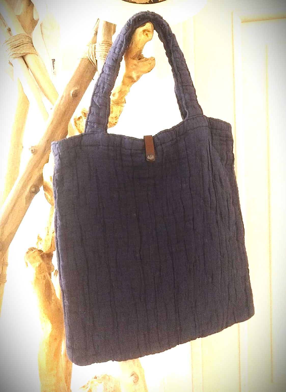 BORSE TOTE BAG EFFETTO TRAPUNTATO IN TESSUTO COTONE MISTO LINO EFFETTO STROPICCIATO
