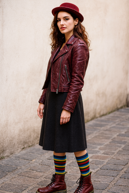 Calze invernali LUNGHE RIGA COLORATA in caldo cotone  in confezione regalo taglia unica donna ragazzo.