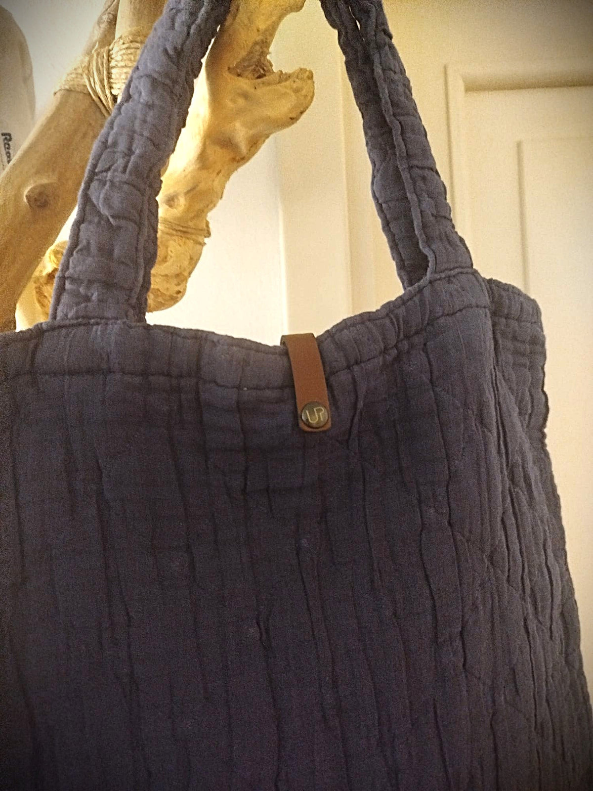 BORSE TOTE BAG EFFETTO TRAPUNTATO IN TESSUTO COTONE MISTO LINO EFFETTO STROPICCIATO