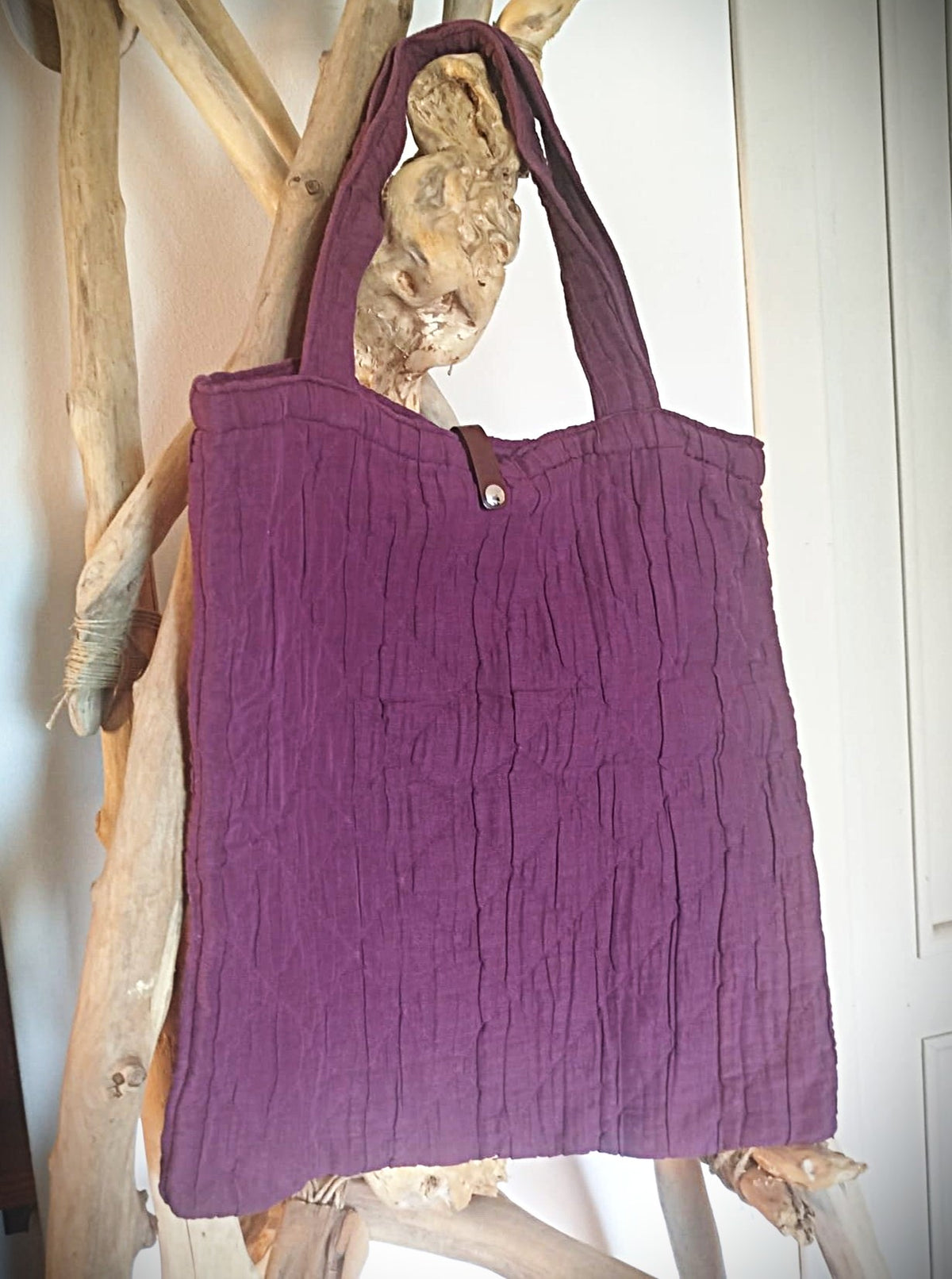 BORSE TOTE BAG EFFETTO TRAPUNTATO IN TESSUTO COTONE MISTO LINO EFFETTO STROPICCIATO