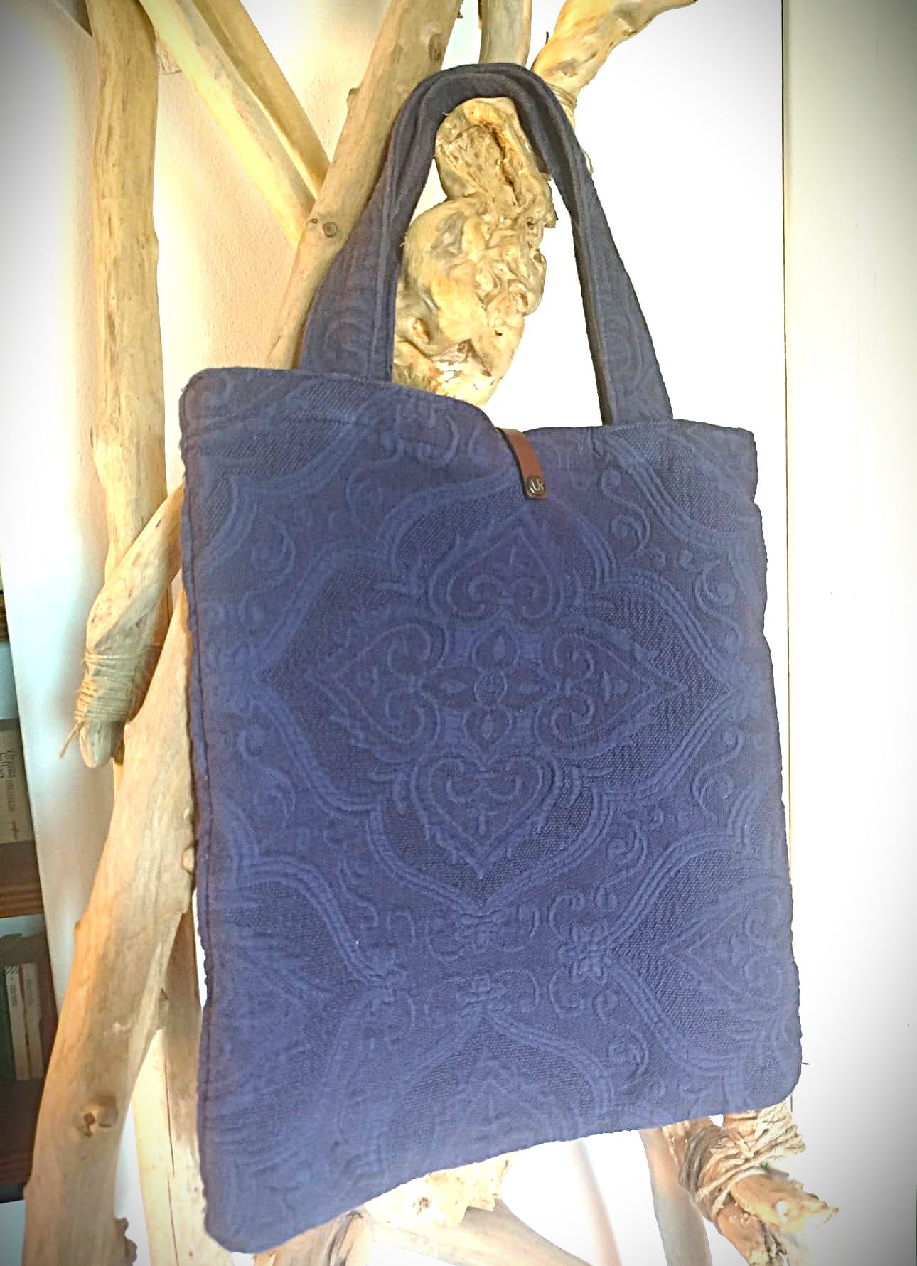 BORSE TOTE BAG BAROCCO SICILIANO IN TESSUTO JAQUARD EFFETTO STROPICCIATO