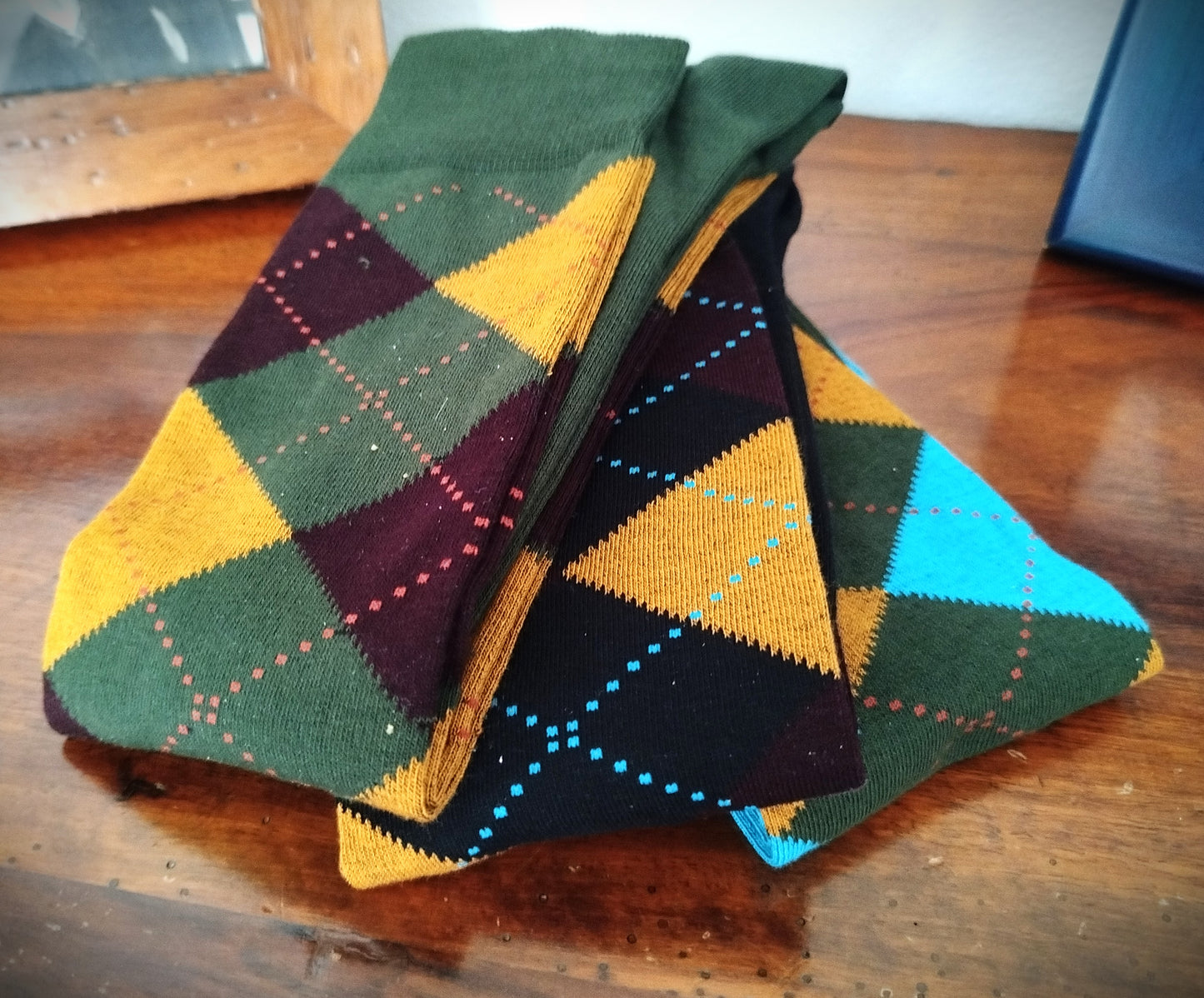 Calze invernali LUNGHE in caldo cotone con disegno a rombi classico in confezione regalo taglia unica uomo