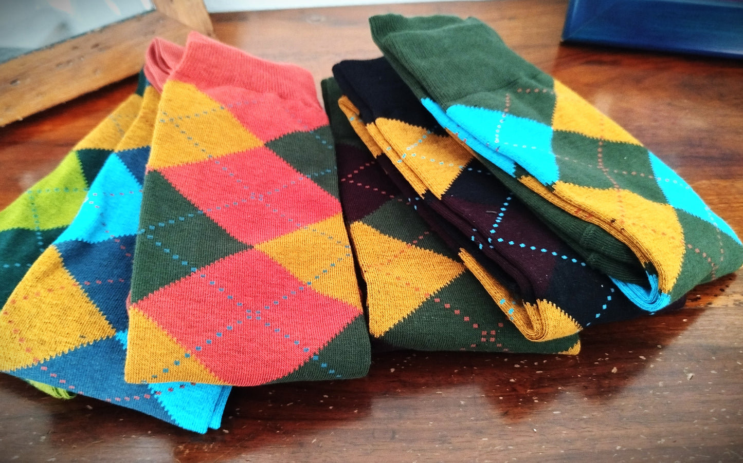 Calze invernali LUNGHE in caldo cotone con disegno a rombi classico in confezione regalo taglia unica uomo