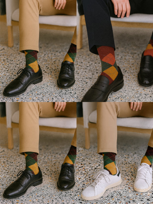 Calze invernali LUNGHE in caldo cotone con disegno a rombi classico in confezione regalo taglia unica uomo