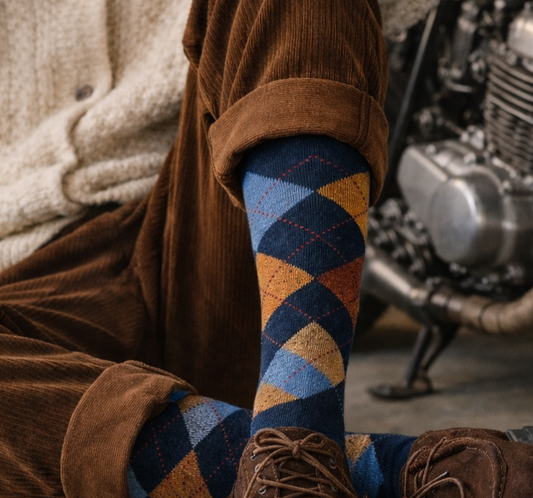 Calze invernali LUNGHE gambaletto in caldo cotone con disegno a ROMBI NEW AGE in confezione regalo taglia unica uomo