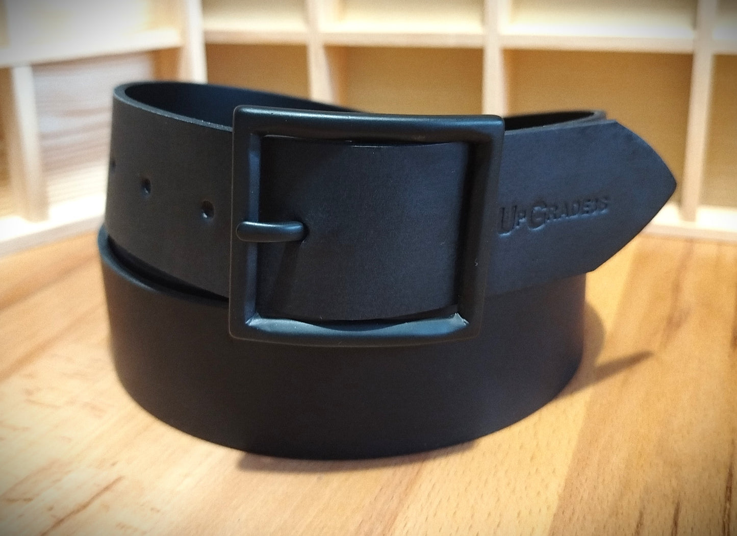 Cintura in vero cuoio naturale NERO  altezza 4 cm spessore 3,2 mm