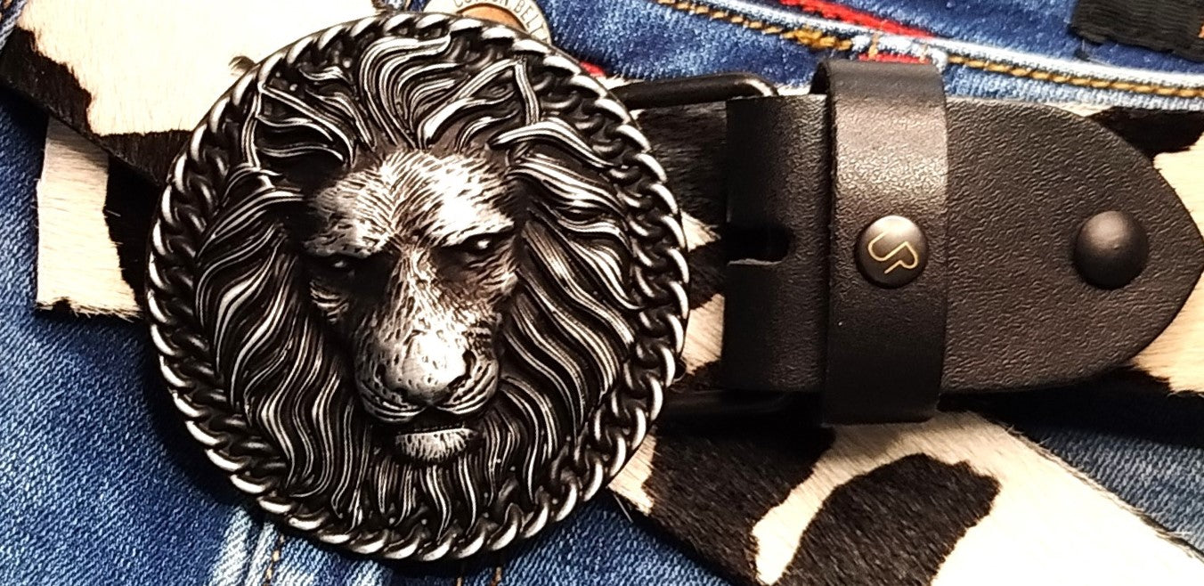 CINTURA CUOIO UNISEX CON FIBBIA 3D TESTA DI LEONE