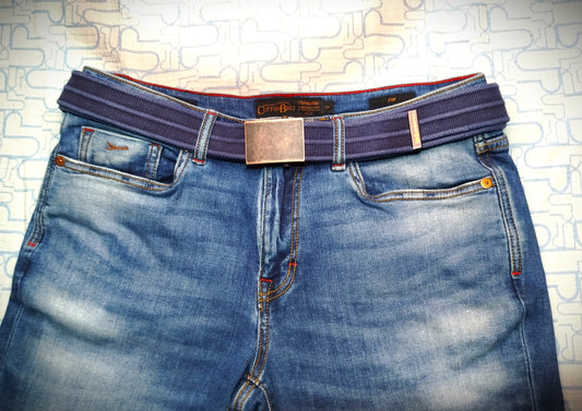 Cintura militare effetto VINTAGE in cotone 100% e fibbia in metallo BLU ACCORCIABILE CRUELTY FREE