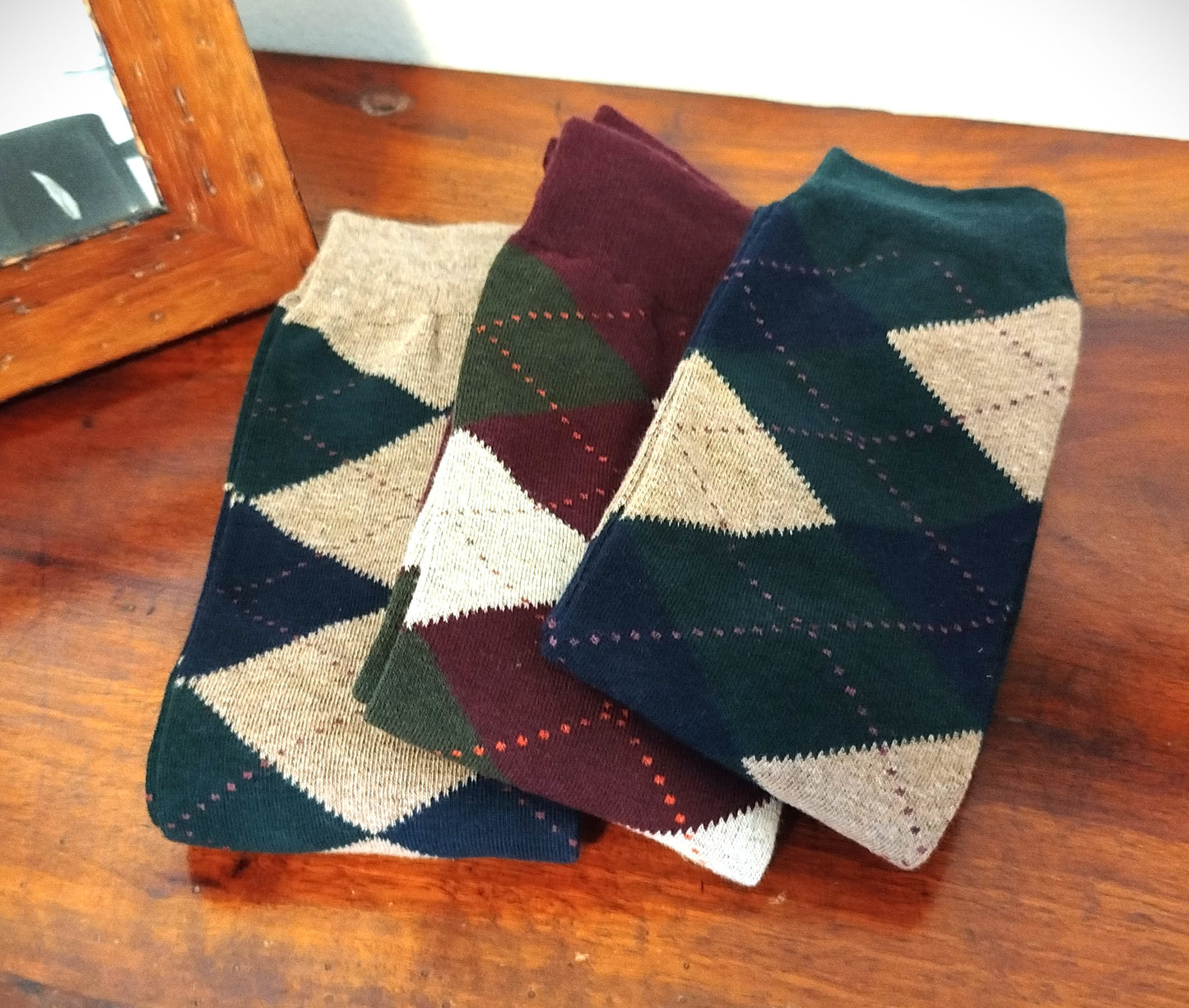 Calze invernali LUNGHE gambaletto in caldo cotone con disegno a ROMBI CLASSIC in confezione regalo taglia unica uomo