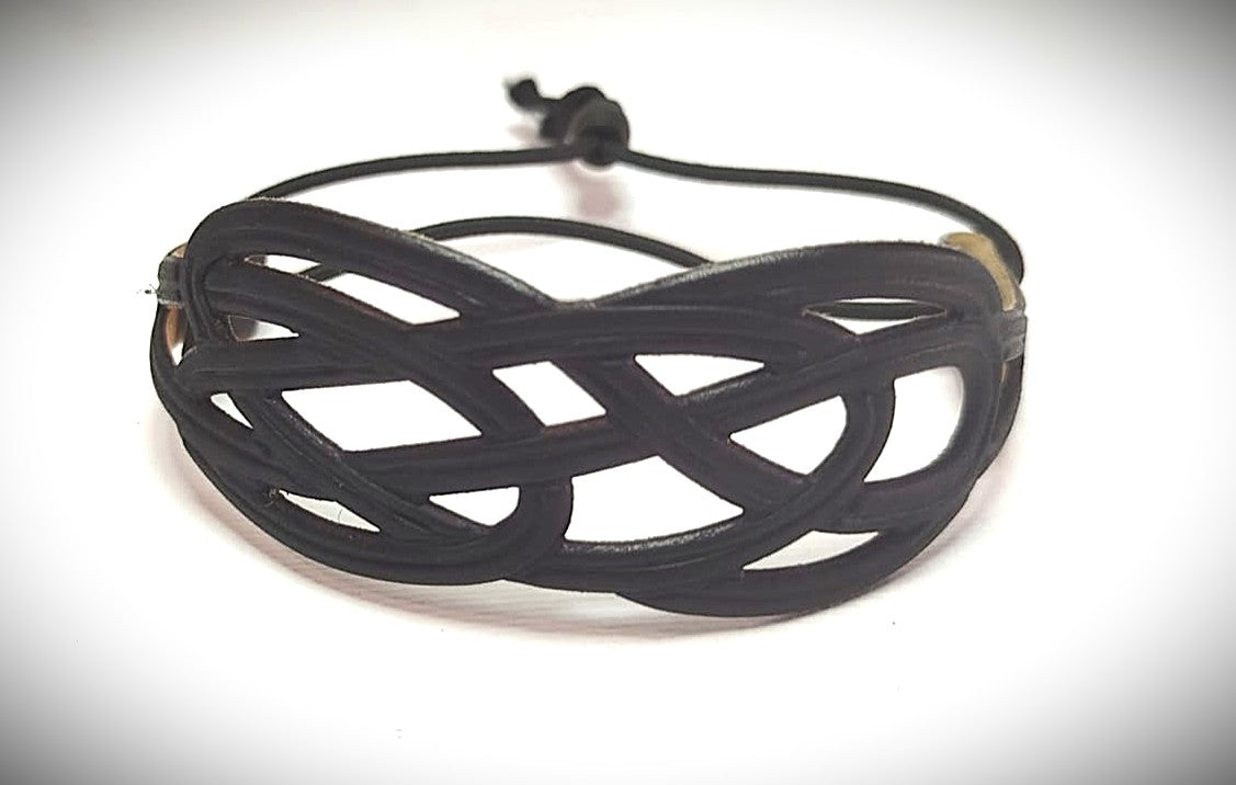 BRACCIALE IN VERA PELLE INTRECCIO STAMPATO IN HF CON CORDINO ELASTICO REGOLABILE