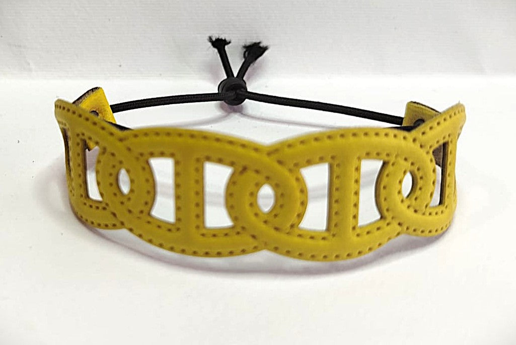BRACCIALE IN VERA PELLE INTRECCIO STAMPATO IN HF CON CORDINO ELASTICO REGOLABILE
