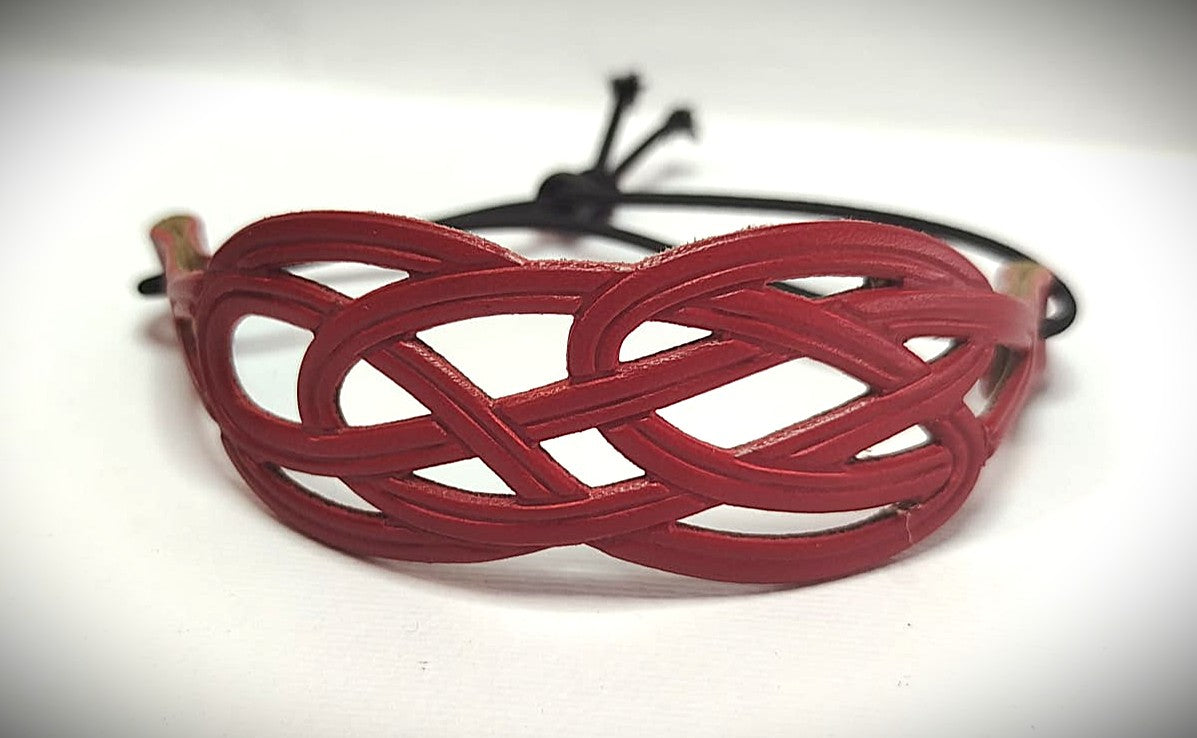 BRACCIALE IN VERA PELLE INTRECCIO STAMPATO IN HF CON CORDINO ELASTICO REGOLABILE
