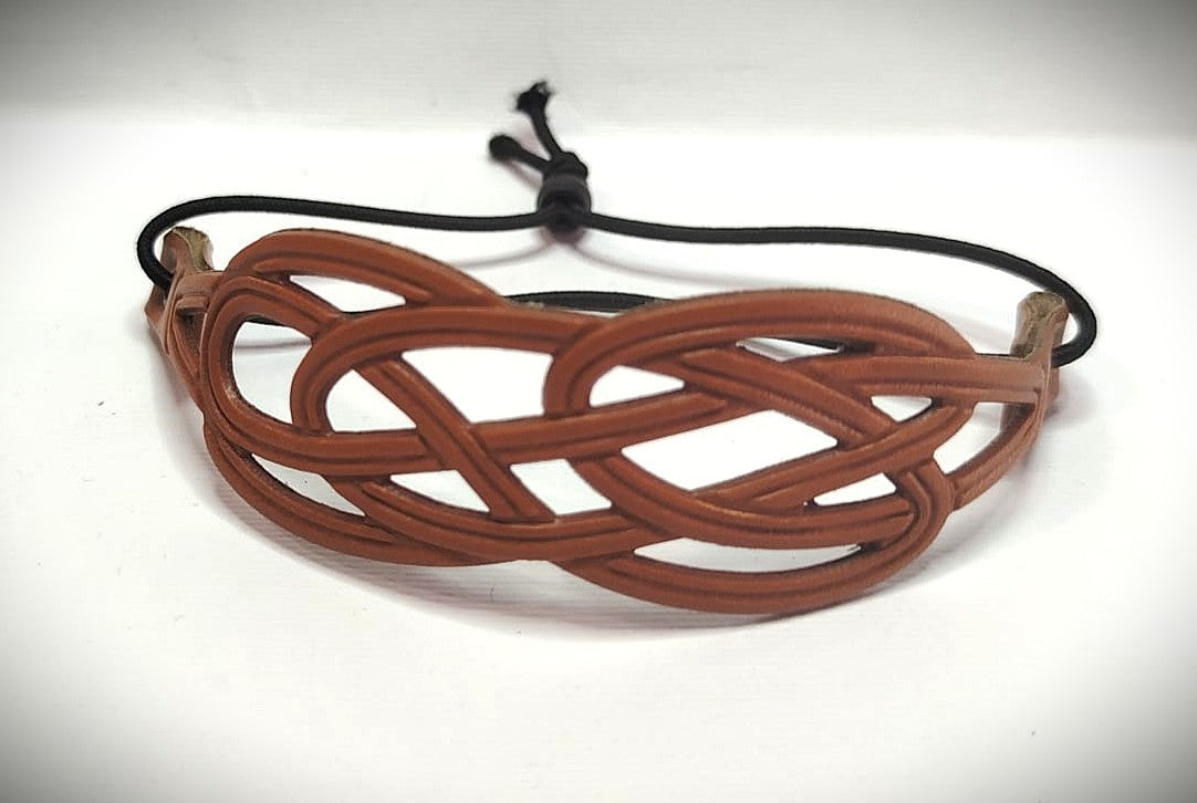 BRACCIALE IN VERA PELLE INTRECCIO STAMPATO IN HF CON CORDINO ELASTICO REGOLABILE