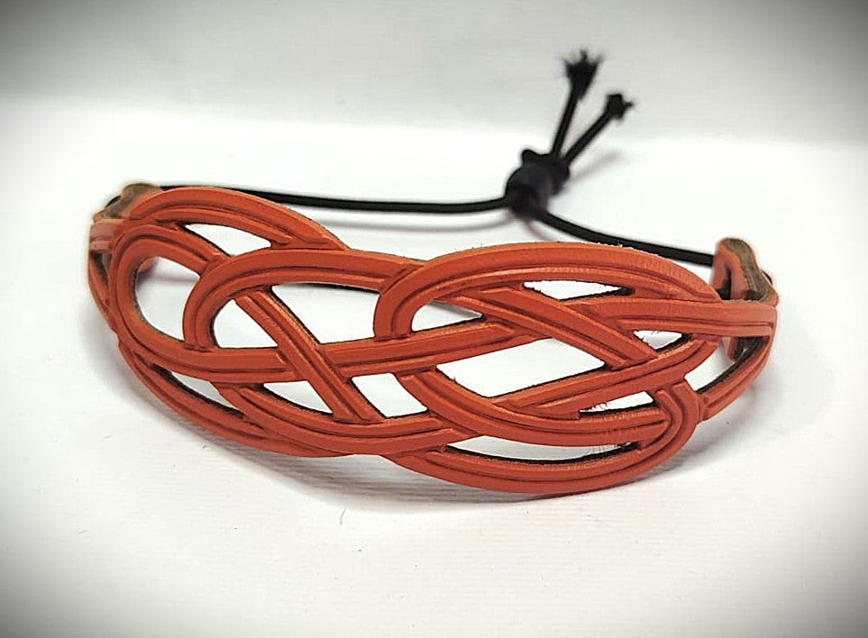 BRACCIALE IN VERA PELLE INTRECCIO STAMPATO IN HF CON CORDINO ELASTICO REGOLABILE