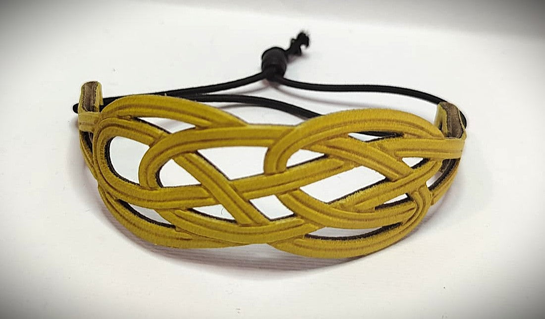 BRACCIALE IN VERA PELLE INTRECCIO STAMPATO IN HF CON CORDINO ELASTICO REGOLABILE