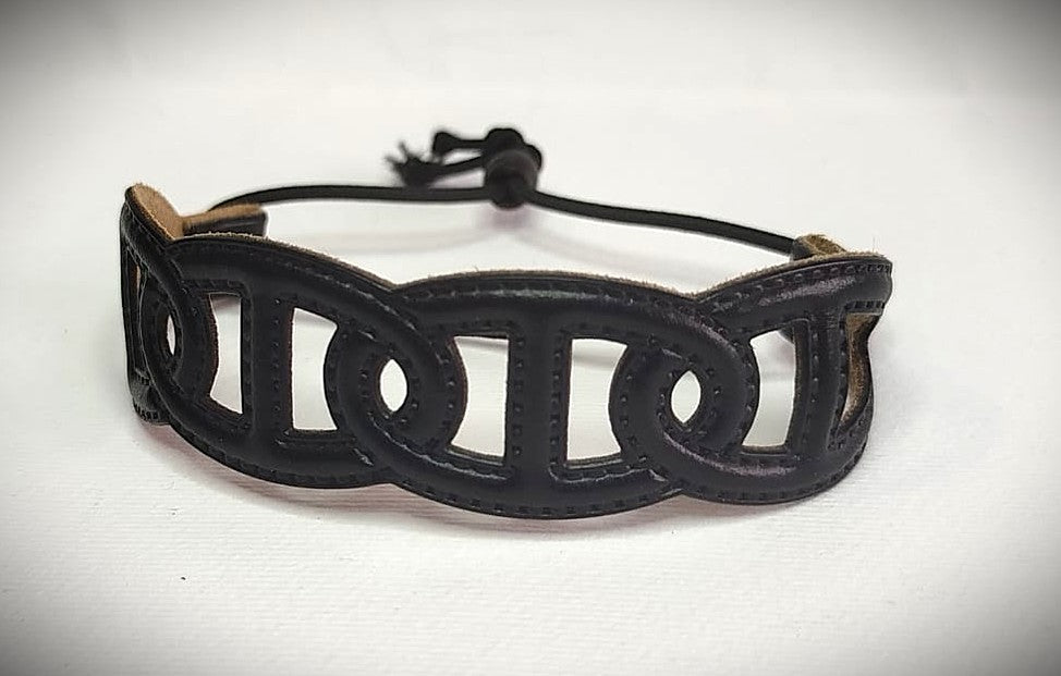 BRACCIALE IN VERA PELLE INTRECCIO STAMPATO IN HF CON CORDINO ELASTICO REGOLABILE