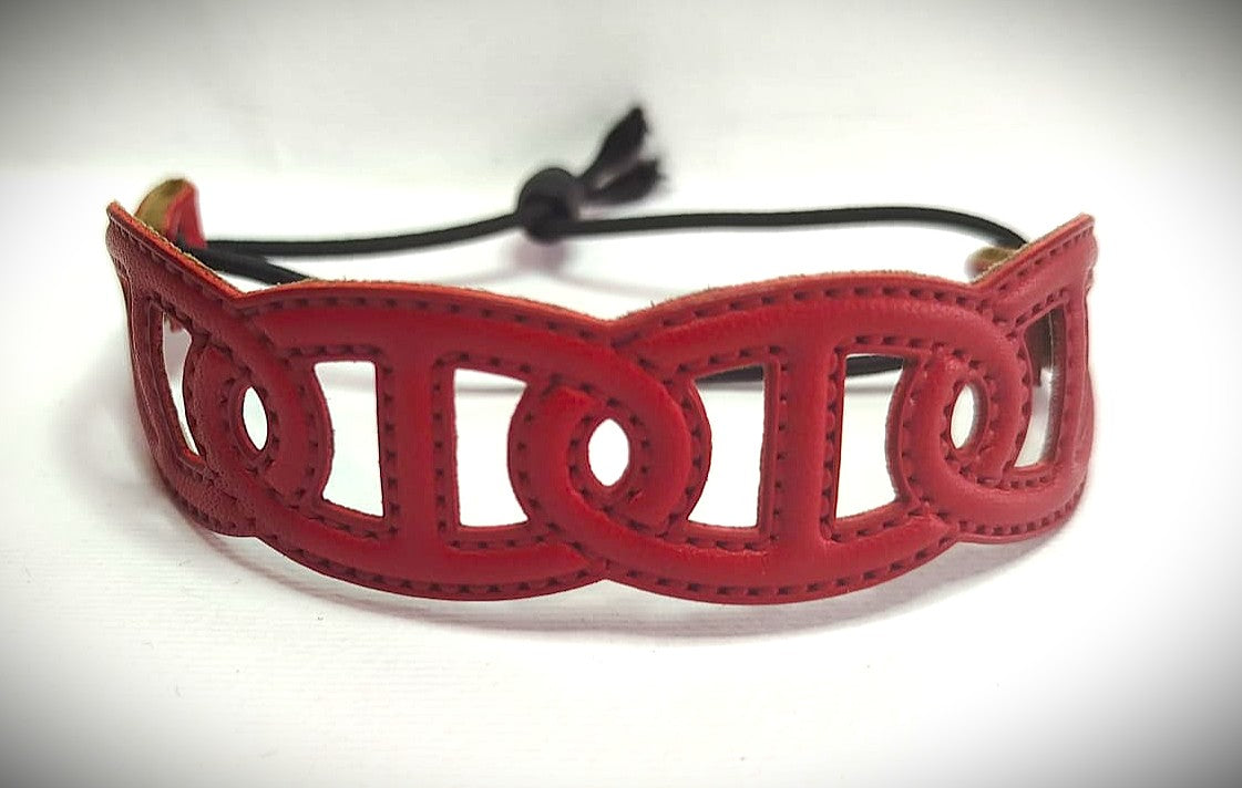 BRACCIALE IN VERA PELLE INTRECCIO STAMPATO IN HF CON CORDINO ELASTICO REGOLABILE