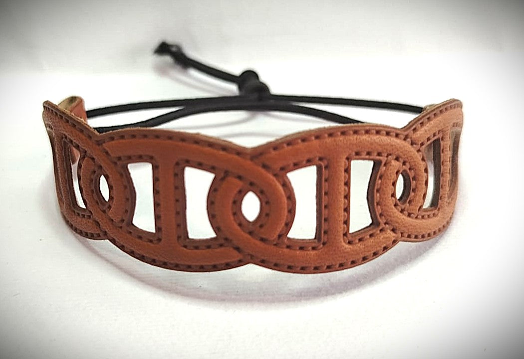 BRACCIALE IN VERA PELLE INTRECCIO STAMPATO IN HF CON CORDINO ELASTICO REGOLABILE