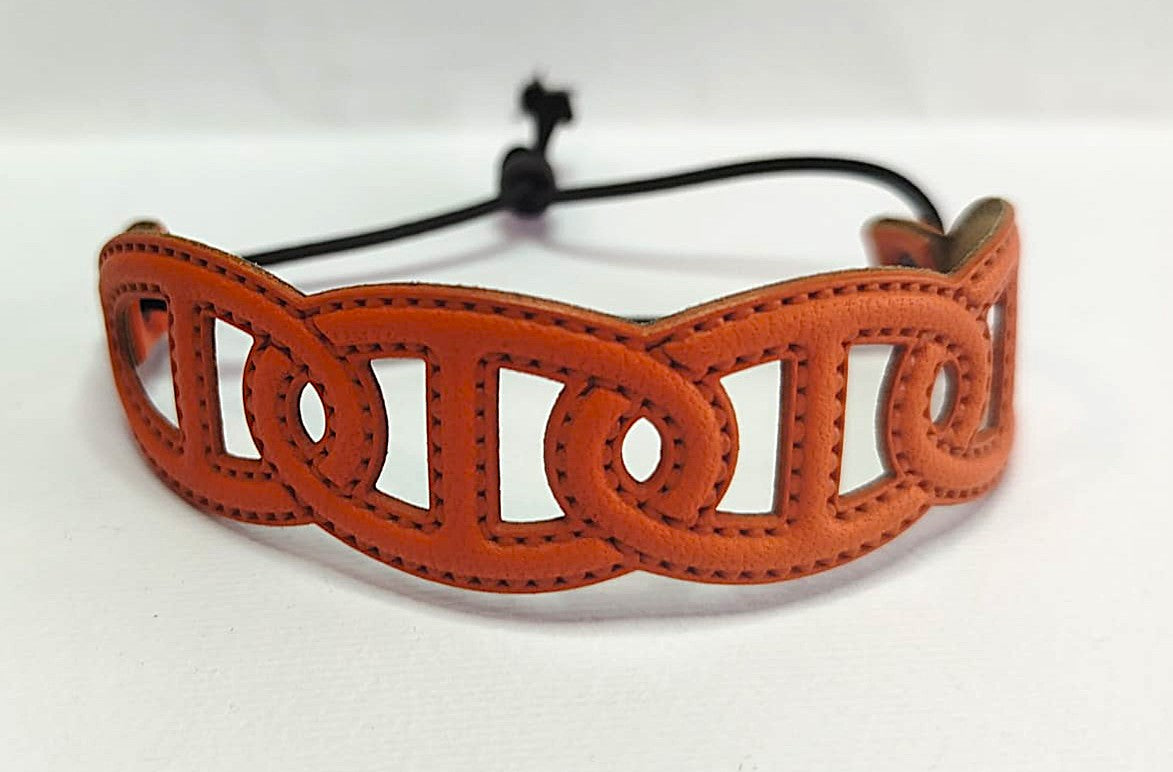 BRACCIALE IN VERA PELLE INTRECCIO STAMPATO IN HF CON CORDINO ELASTICO REGOLABILE