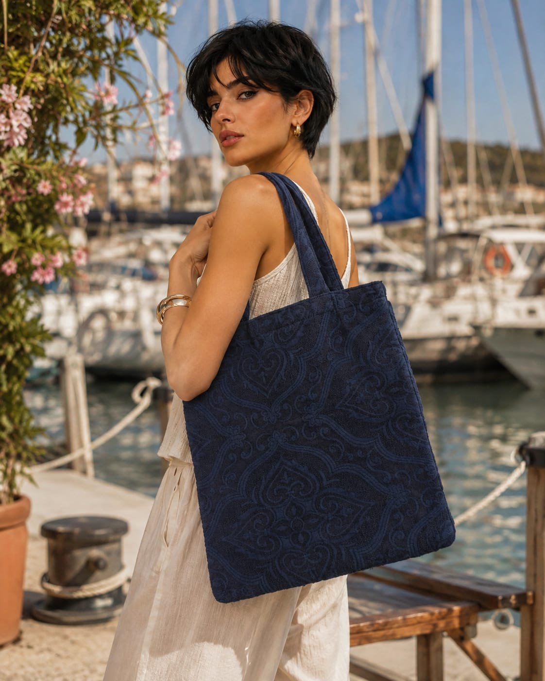 BORSE TOTE BAG IN TESSUTO EFFETTO STROPICCIATO