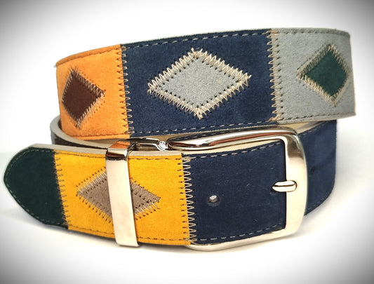 CINTURA PATCHWORK IN VERA PELLE NABUK MODELLO LAMPEDusa 4 cm