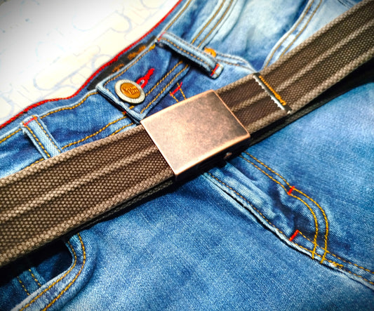 Cintura militare effetto VINTAGE in cotone 100% e fibbia in metallo MARRONE ACCORCIABILE CRUELTY FREE