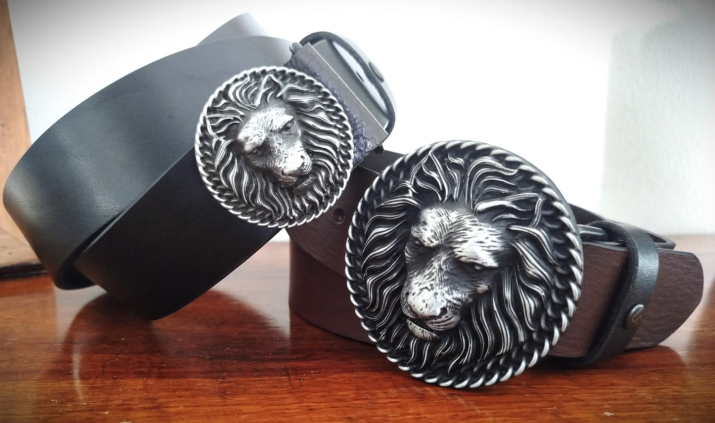 CINTURA CUOIO UNISEX CON FIBBIA 3D TESTA DI LEONE