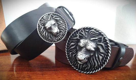 CINTURA CUOIO UNISEX CON FIBBIA 3D TESTA DI LEONE